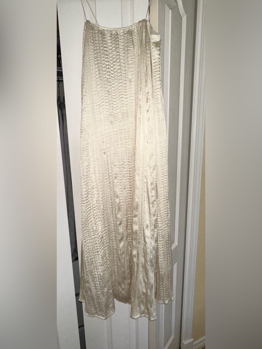 Cream Textured Pleated Maxi Dress